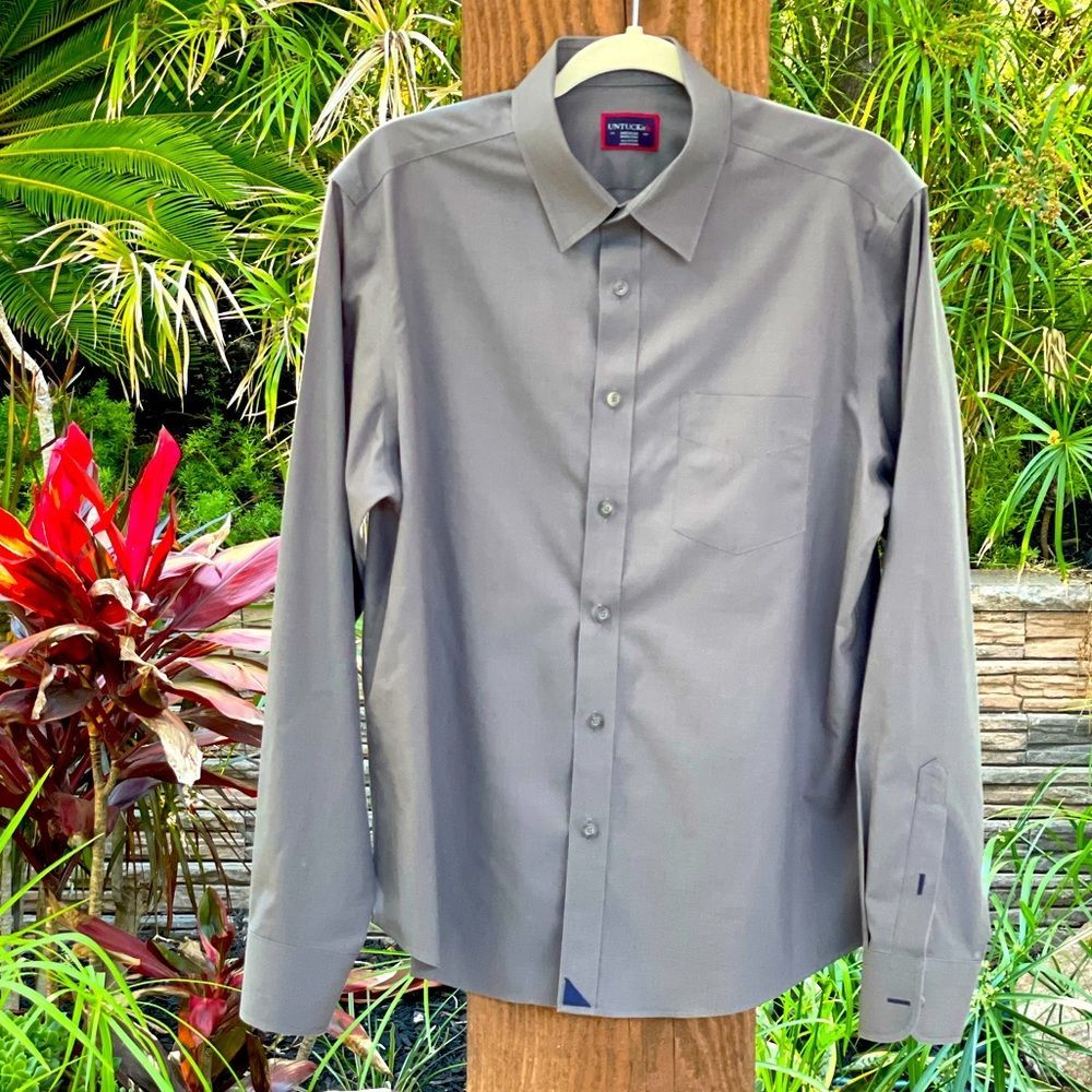 UNTUCKit Mens wrinkle free 100% cotton gray Sangiovese NWOT button down
